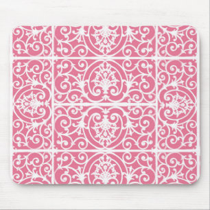 Pink and white scrollwork mouse mat