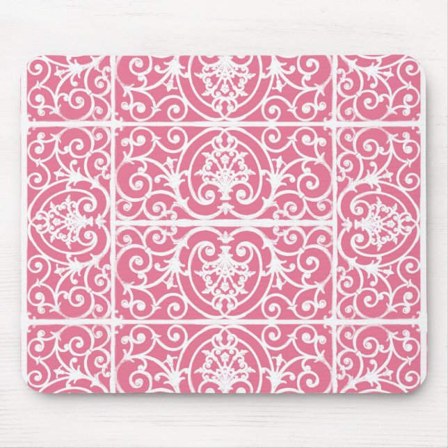 Pink and white scrollwork mouse mat (Front)