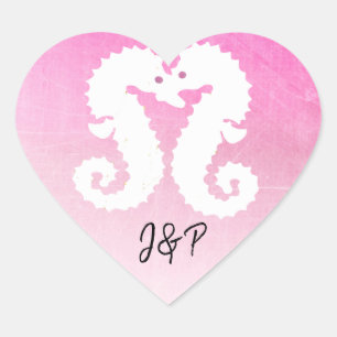 Pink and White Seahorses Kissing Heart Sticker
