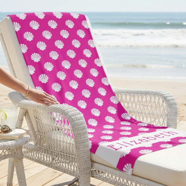 Pink and White Shell Pattern Custom Beach Towel (Creator Uploaded)