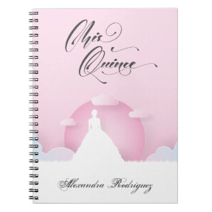Pink and White Silhouette with Moon Quinceanera Notebook