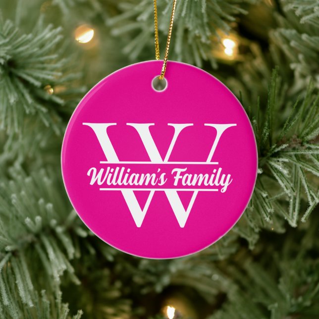 Pink and White | Simple Family Name Monogram  Ceramic Tree Decoration (Tree)