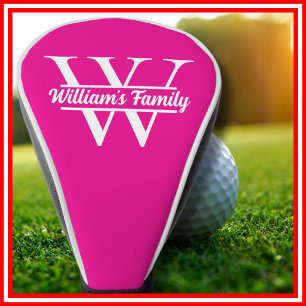 Pink and White   Simple Family Name Monogram  Golf Head Cover
