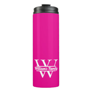 Pink and White Simple Family Name Monogram Thermal Tumbler