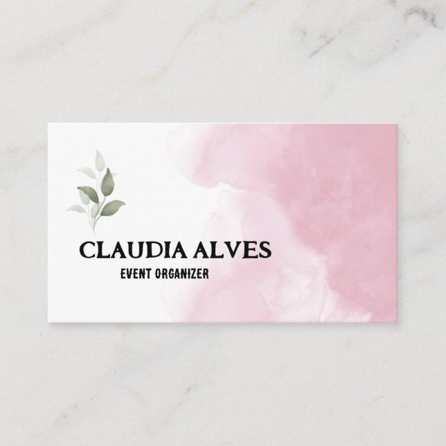 Pink and White Simple Watercolor Business Card (Front)