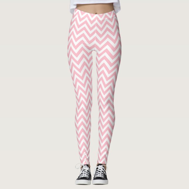 Pink and White Small Size Chevron Leggings (Front)