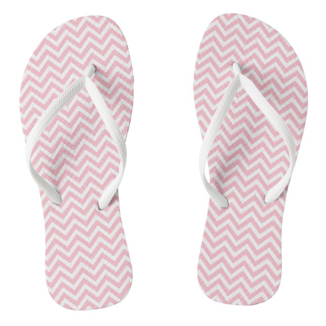 Pink and White Small Size Chevron Stripes Flip Flops (Footbed)