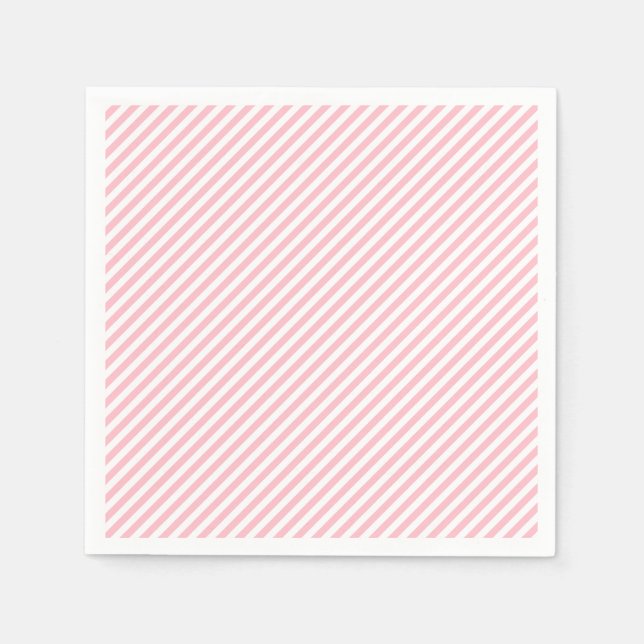 Pink and White Small Size Diagonal Stripes Paper Napkin (Front)