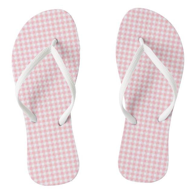 Pink and White Small Size Gingham Checks Flip Flops (Footbed)