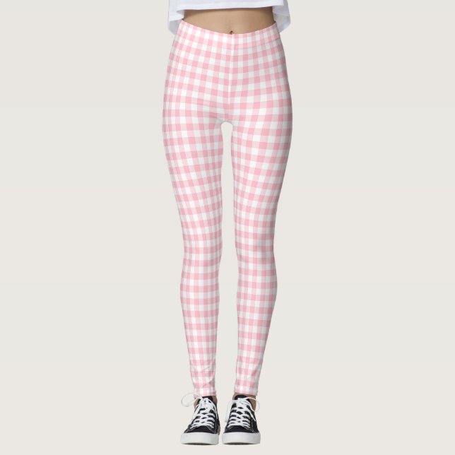 Pink and White Small Size Gingham Checks Leggings (Front)