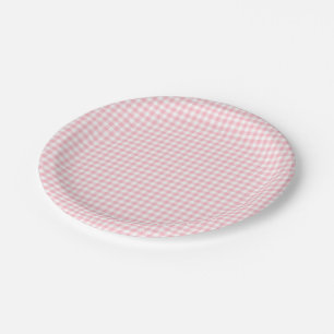 Pink and White Small Size Gingham Checks Paper Plate