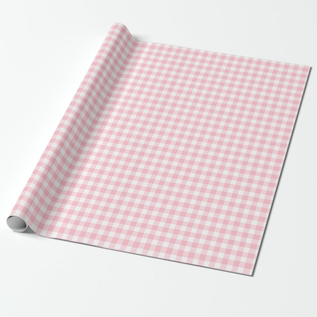 Pink and White Small Size Gingham Checks Wrapping Paper (Unrolled)