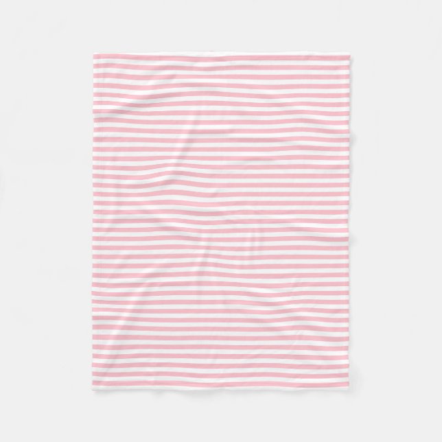 Pink and White Small Size Horizontal Stripes Fleece Blanket (Front)