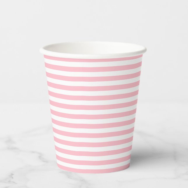 Pink and White Small Size Horizontal Stripes Paper Cups (Front)