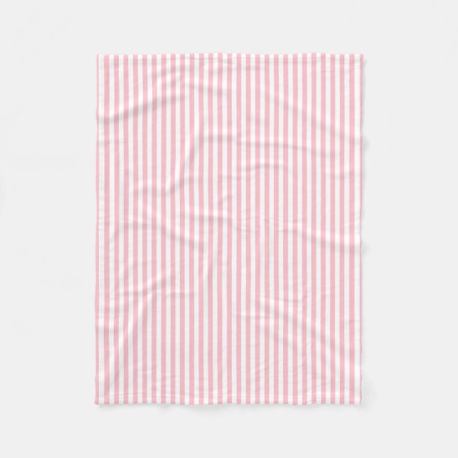 Pink and White Small Size Vertical Stripes Fleece Blanket (Front)