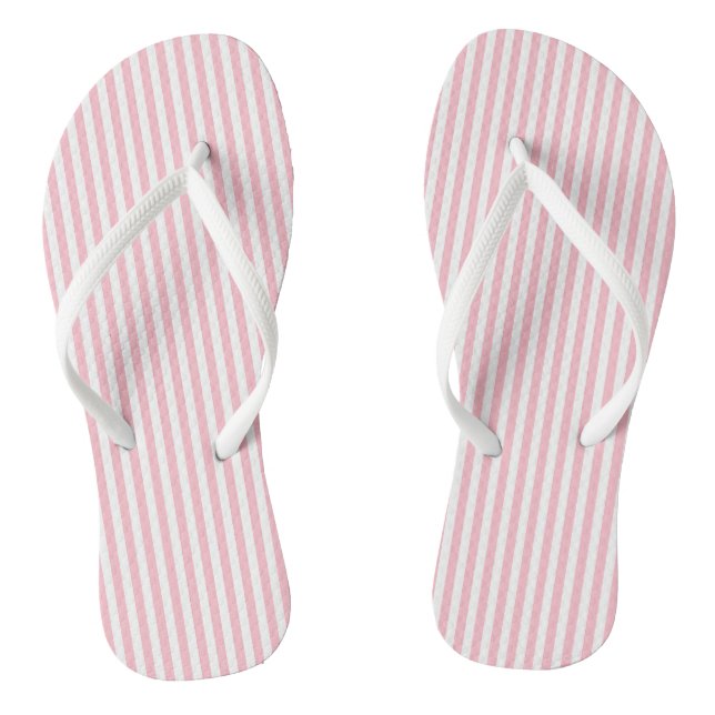 Pink and White Small Size Vertical Stripes Flip Flops (Footbed)