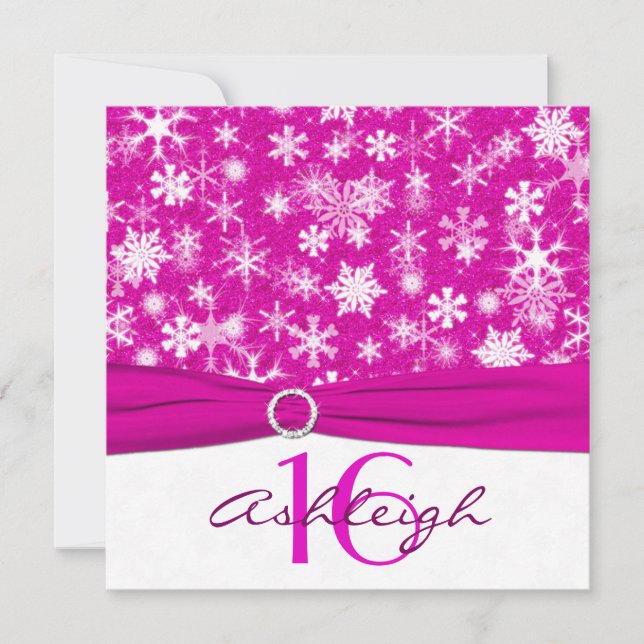 Pink and White Snowflakes 16th Birthday Invitation (Front)
