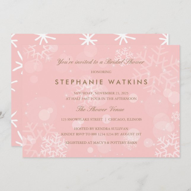 Pink and White Snowflakes Bridal Shower Invitation (Front/Back)