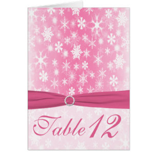 Pink and White Snowflakes Table Number Card
