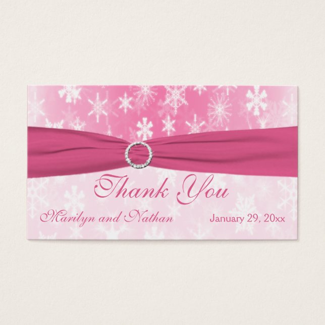 Pink and White Snowflakes Wedding Favour Tag (Front)