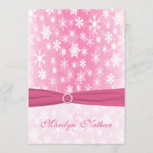 Pink and White Snowflakes Wedding Invitation