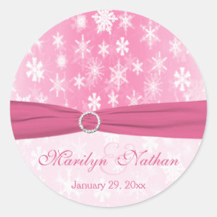 Pink and White Snowflakes Wedding Sticker