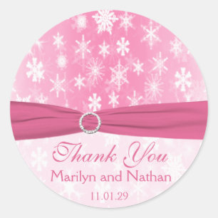 Pink and White Snowflakes Wedding Sticker