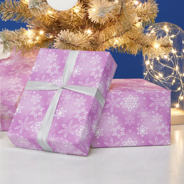 Pink and White Snowflakes Wrapping Paper (Holidays)