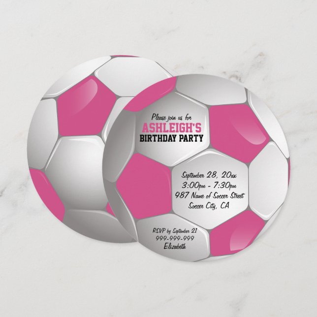 Pink and White Soccer Ball Birthday Party Invitation (Front/Back)