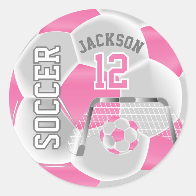 Pink and White Soccer Ball Classic Round Sticker (Front)