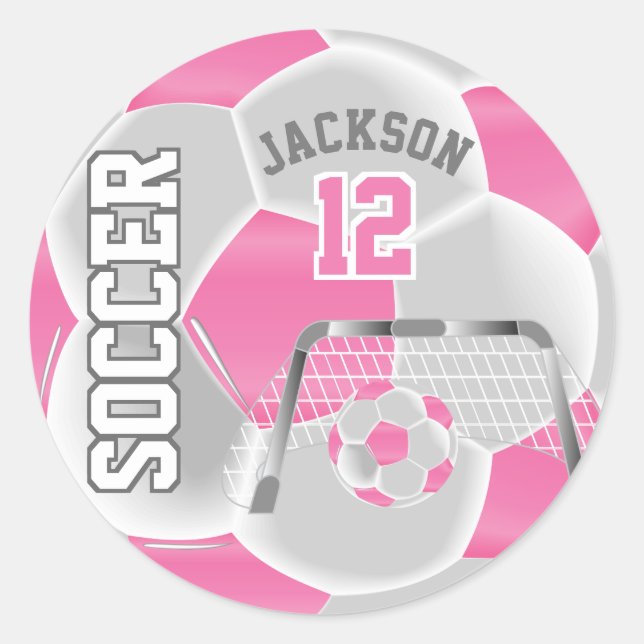 Pink and White Soccer Ball Classic Round Sticker (Front)