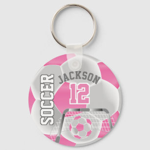 Pink and White Soccer ⚽ Ball Sport Key Ring