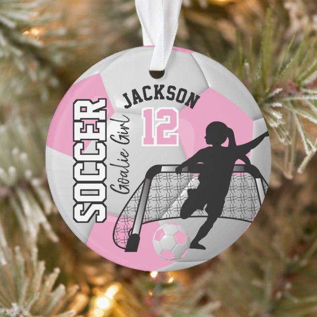 Pink and White Soccer Goalie Girl  Ornament (Tree)