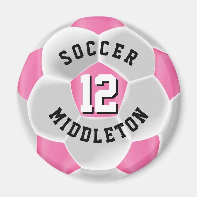 Pink and White Soccer Sport Ball  Magnet (Front)
