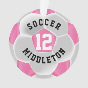Pink and White ⚽ Soccer Sport Ball Ornament