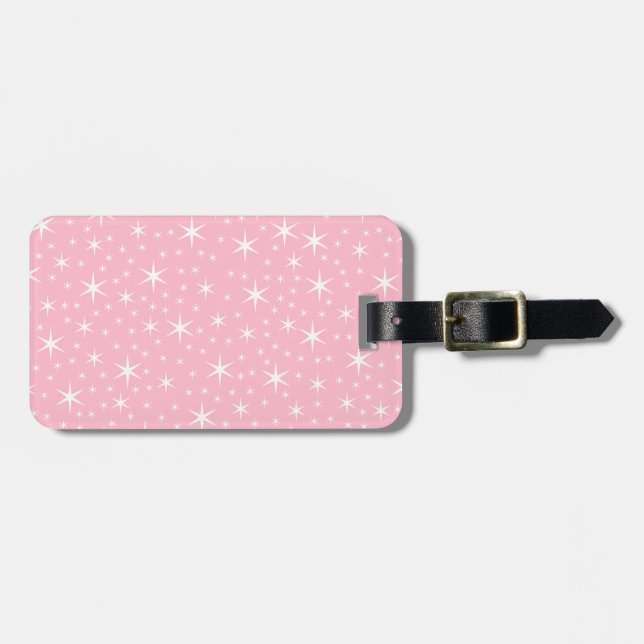 Pink and White Star Pattern. Luggage Tag (Front Horizontal)