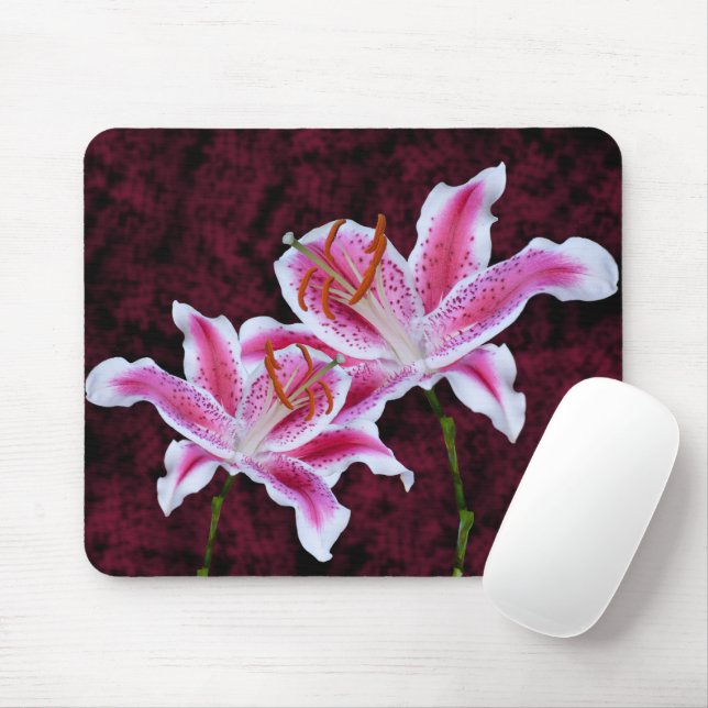 Pink and White Stargazer Lily Close Up Photograph Mouse Mat (With Mouse)