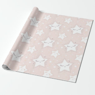 Pink And White Stars Baby Shower Patterns Wrapping Paper