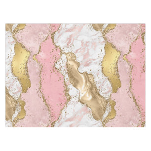 Pink and White Stone with Gold Glitter Agate Tablecloth