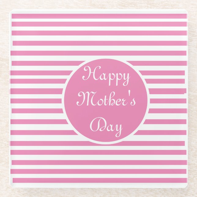 Pink and white stripe glass coaster (Front)