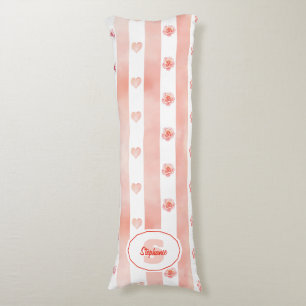 Pink and White Stripe - Hearts, Rose, Paw Print Body Cushion