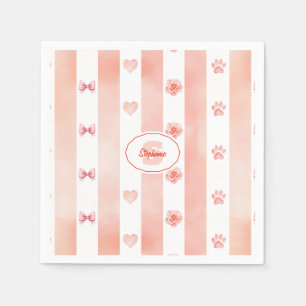 Pink and White Stripe - Hearts, Rose, Paw Print Napkin