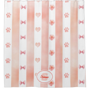 Pink and White Stripe - Hearts, Rose, Paw Print Shower Curtain