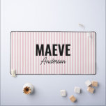 Pink and white stripe personalised modern elegant desk mat<br><div class="desc">Modern minimal typography girly pink and white stripe elegant simple unique personalised gift desk mat design.</div>