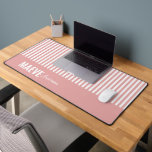 Pink and white stripe personalised modern elegant desk mat<br><div class="desc">Modern minimal typography girly pink and white stripe elegant simple unique personalised gift desk mat design.</div>