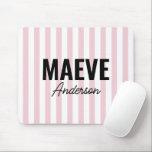 Pink and white stripe personalised modern elegant mouse mat<br><div class="desc">Modern minimal typography girly pink and white stripe elegant simple unique personalised gift mug design.</div>