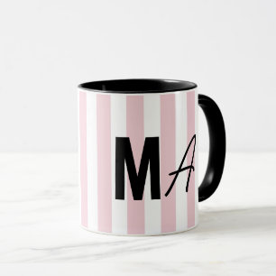 Pink and white stripe personalised modern monogram mug