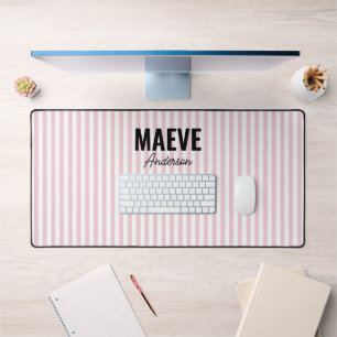 Pink and white stripe personalized modern elegant desk mat