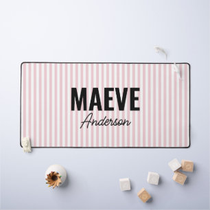 Pink and white stripe personalized modern elegant desk mat