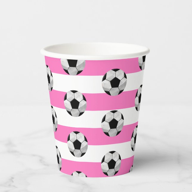 Pink and White Stripe Soccer Paper cup (Front)